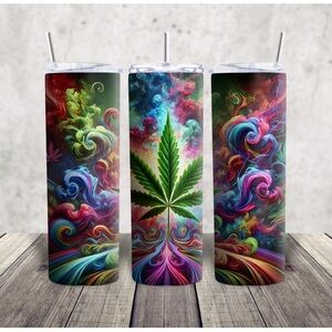 Hand Crafted Multicolor Psychedelic Cannabis Leaf Stainless Tumbler
